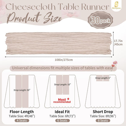 18 Pack Light Yellow Cheesecloth Table Runners, 17 x 108 Inches | Soft polyester gauze,natural wrinkled texture,reinforced edges,reusable,machine washable,weddings,baby showers