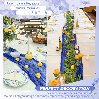 18 Pack Light Yellow Cheesecloth Table Runners, 17 x 108 Inches | Soft polyester gauze,natural wrinkled texture,reinforced edges,reusable,machine washable,weddings,baby showers