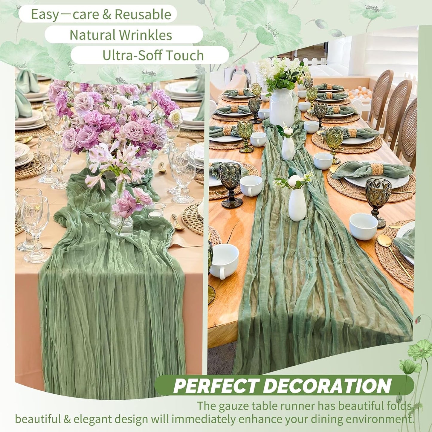 18 Pack Light Yellow Cheesecloth Table Runners, 17 x 108 Inches | Soft polyester gauze,natural wrinkled texture,reinforced edges,reusable,machine washable,weddings,baby showers