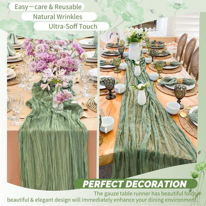 18 Pack Light Yellow Cheesecloth Table Runners, 17 x 108 Inches | Soft polyester gauze,natural wrinkled texture,reinforced edges,reusable,machine washable,weddings,baby showers