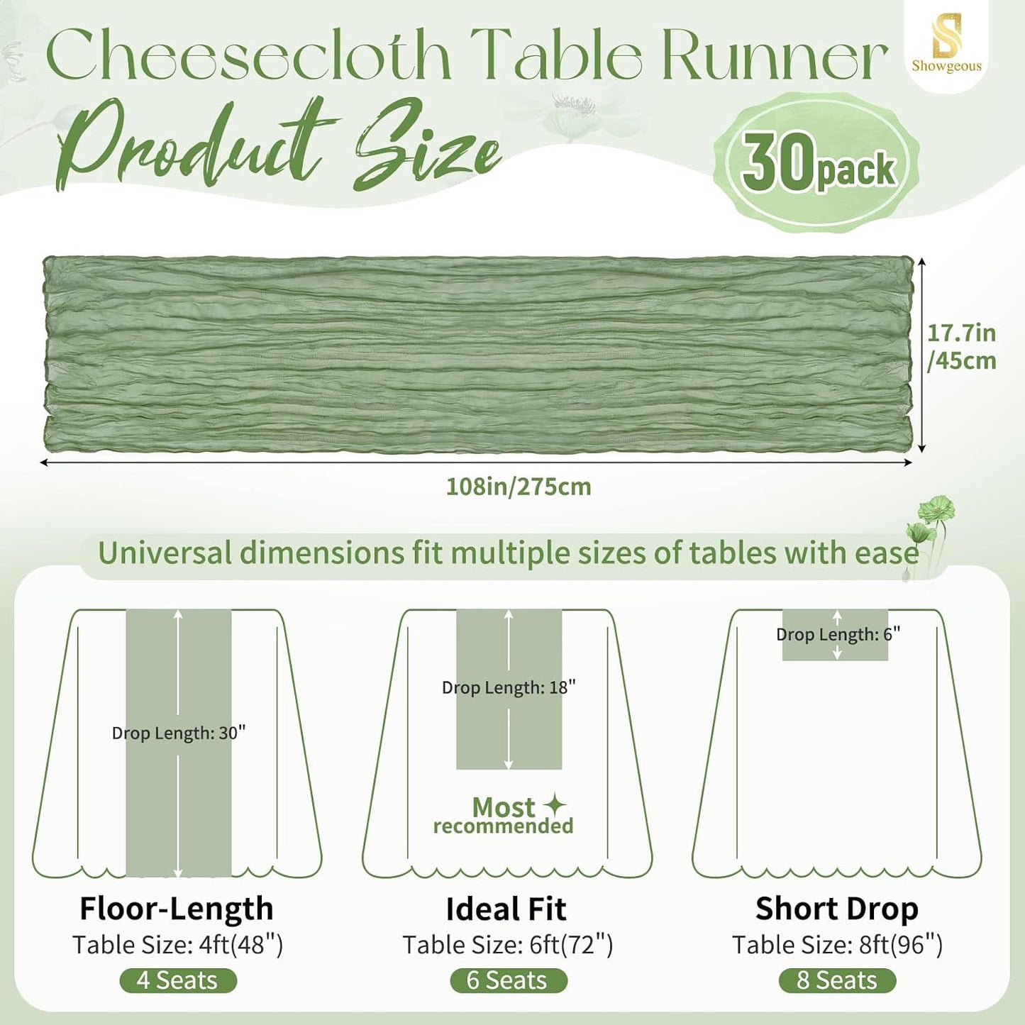 18 Pack Light Yellow Cheesecloth Table Runners, 17 x 108 Inches | Soft polyester gauze,natural wrinkled texture,reinforced edges,reusable,machine washable,weddings,baby showers