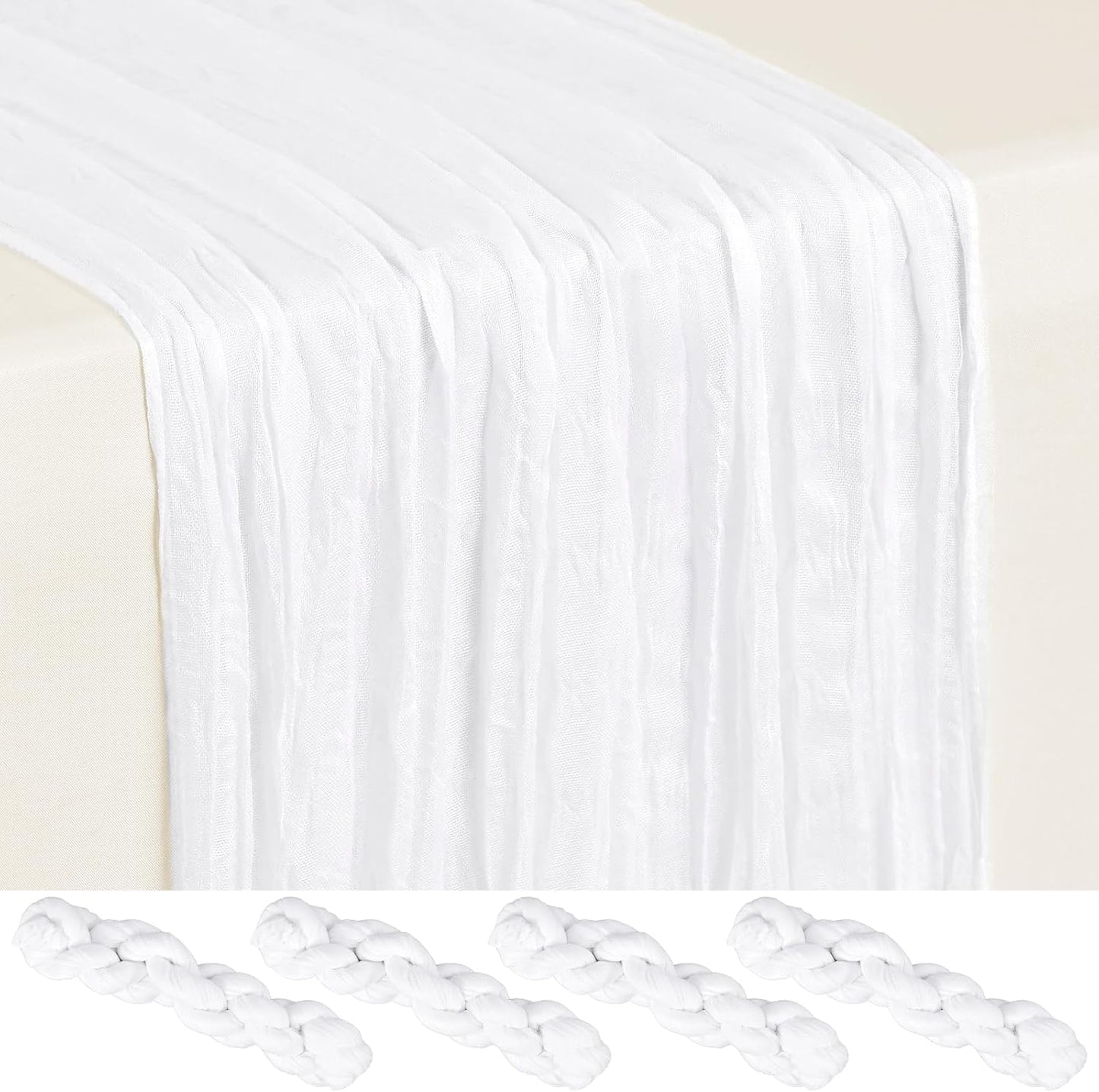 18 Pack Light Yellow Cheesecloth Table Runners, 17 x 108 Inches | Soft polyester gauze,natural wrinkled texture,reinforced edges,reusable,machine washable,weddings,baby showers