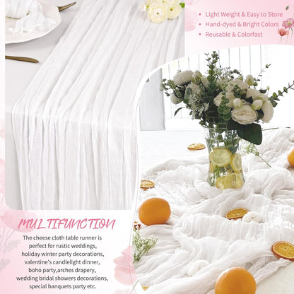 18 Pack Light Yellow Cheesecloth Table Runners, 17 x 108 Inches | Soft polyester gauze,natural wrinkled texture,reinforced edges,reusable,machine washable,weddings,baby showers