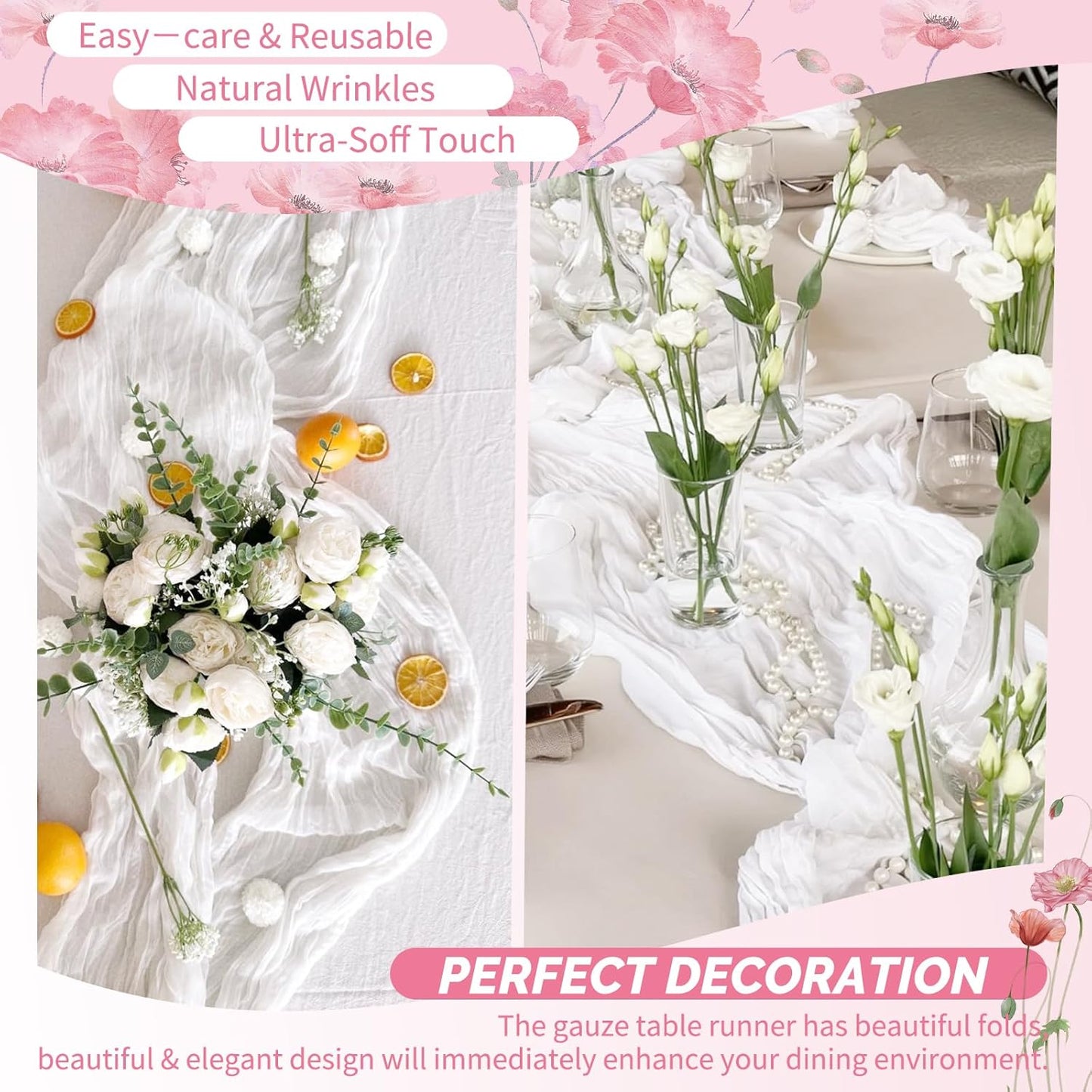 18 Pack Light Yellow Cheesecloth Table Runners, 17 x 108 Inches | Soft polyester gauze,natural wrinkled texture,reinforced edges,reusable,machine washable,weddings,baby showers