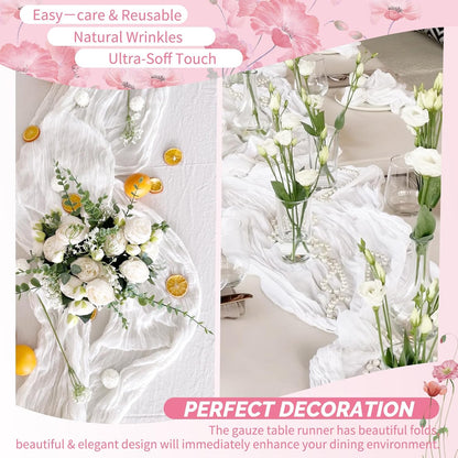 18 Pack Light Yellow Cheesecloth Table Runners, 17 x 108 Inches | Soft polyester gauze,natural wrinkled texture,reinforced edges,reusable,machine washable,weddings,baby showers