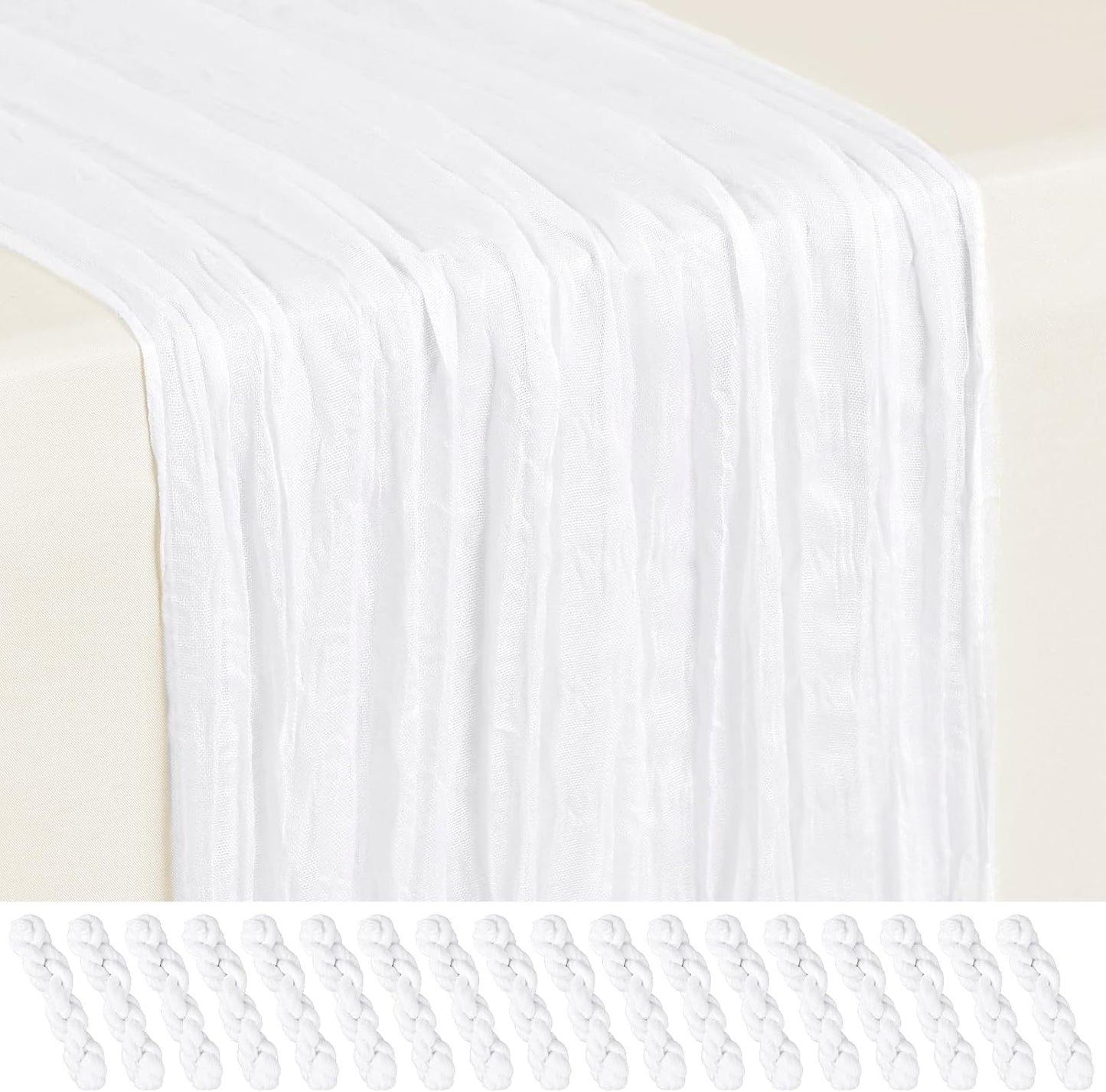 18 Pack Light Yellow Cheesecloth Table Runners, 17 x 108 Inches | Soft polyester gauze,natural wrinkled texture,reinforced edges,reusable,machine washable,weddings,baby showers