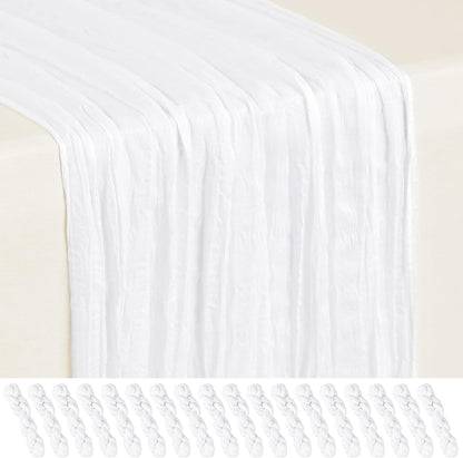 18 Pack Light Yellow Cheesecloth Table Runners, 17 x 108 Inches | Soft polyester gauze,natural wrinkled texture,reinforced edges,reusable,machine washable,weddings,baby showers
