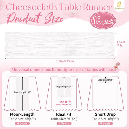 18 Pack Light Yellow Cheesecloth Table Runners, 17 x 108 Inches | Soft polyester gauze,natural wrinkled texture,reinforced edges,reusable,machine washable,weddings,baby showers