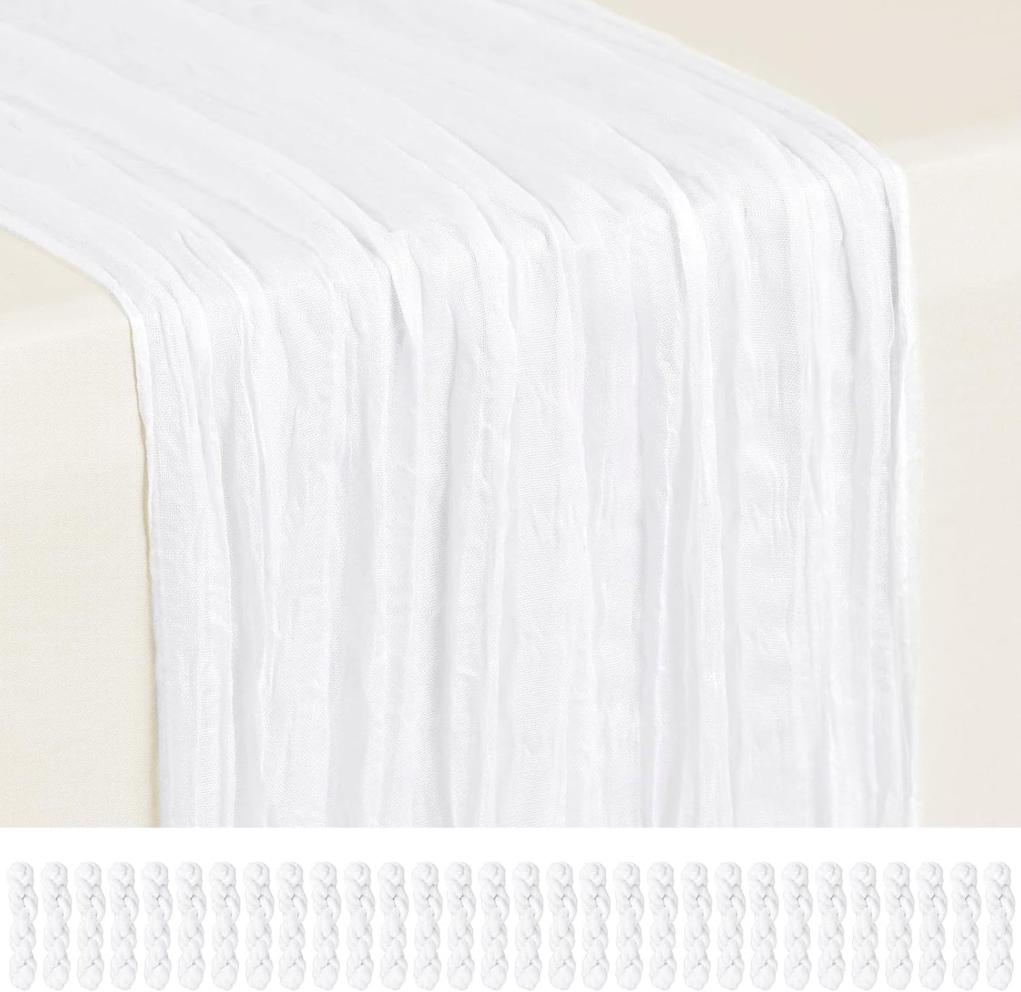 18 Pack Light Yellow Cheesecloth Table Runners, 17 x 108 Inches | Soft polyester gauze,natural wrinkled texture,reinforced edges,reusable,machine washable,weddings,baby showers