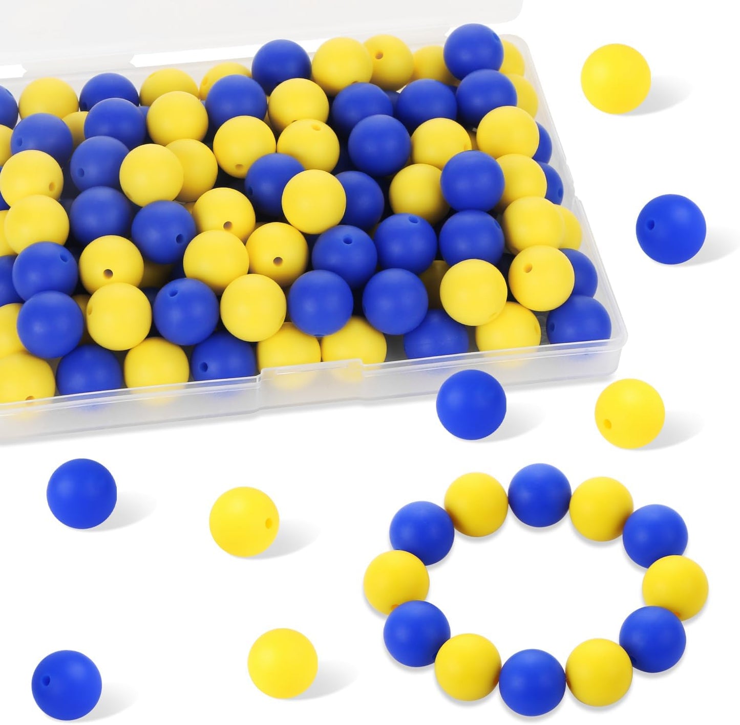 80 Pcs 15mm Round Silicone Beads for Keychain Making, Yellow Blue