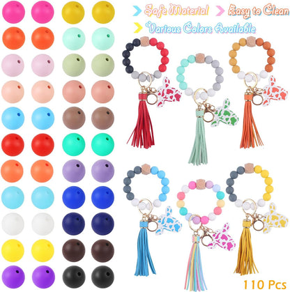80 Pcs 15mm Round Silicone Beads for Keychain Making, Yellow Blue