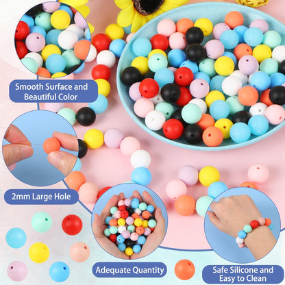 80 Pcs 15mm Round Silicone Beads for Keychain Making, Yellow Blue