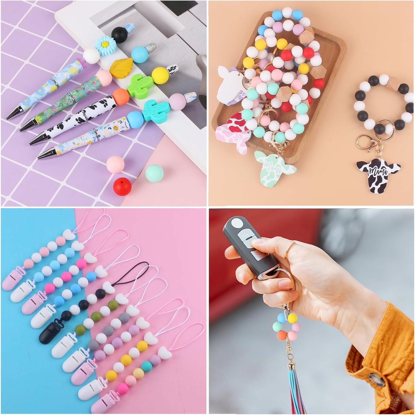 80 Pcs 15mm Round Silicone Beads for Keychain Making, Yellow Blue