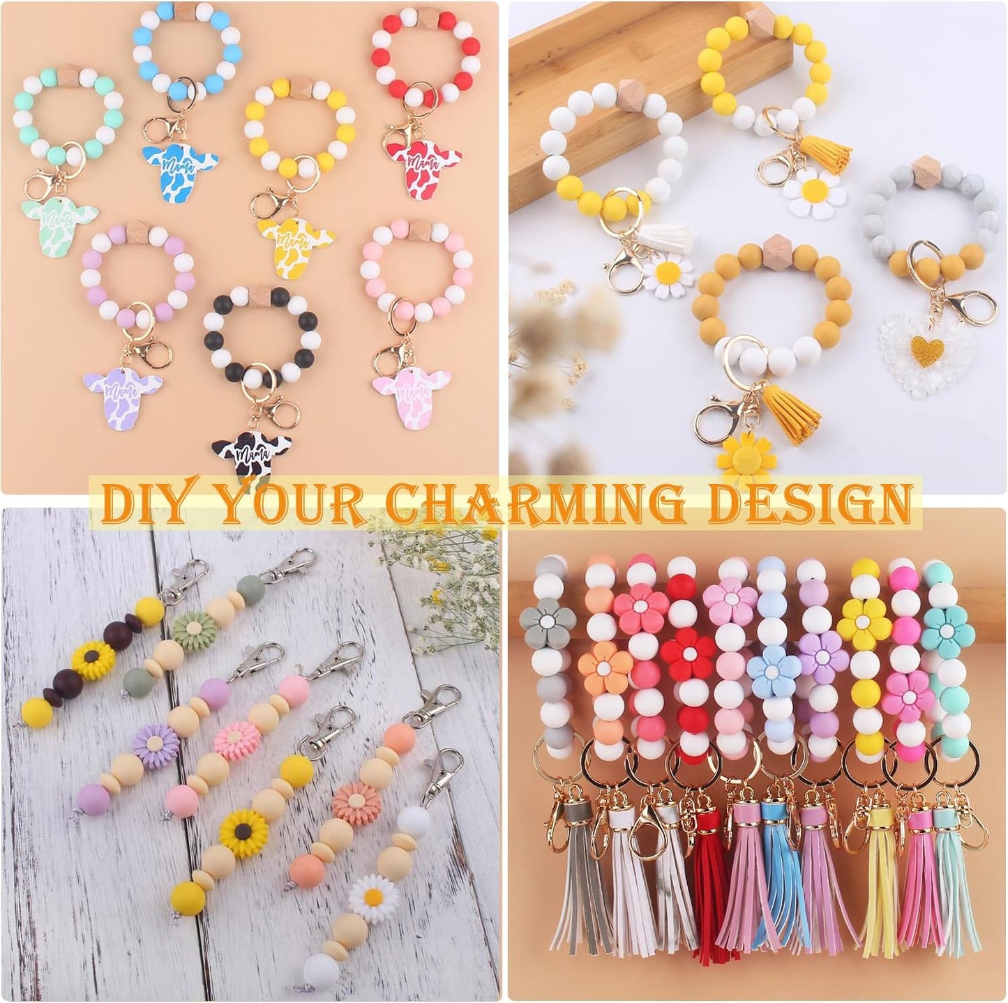 80 Pcs 15mm Round Silicone Beads for Keychain Making, Yellow Blue