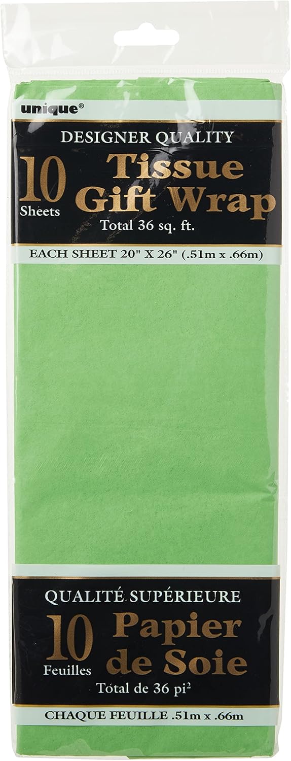 Lime Green Paper Tissue Sheets - 20" x 26" (10 Ct) - Ideal for DIY Projects, Gift Wrapping, & Event Decor