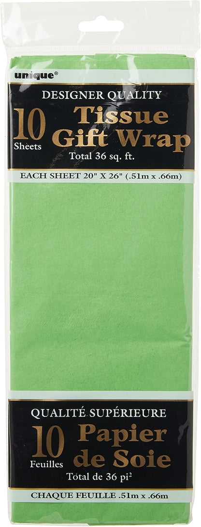 Lime Green Paper Tissue Sheets - 20" x 26" (10 Ct) - Ideal for DIY Projects, Gift Wrapping, & Event Decor