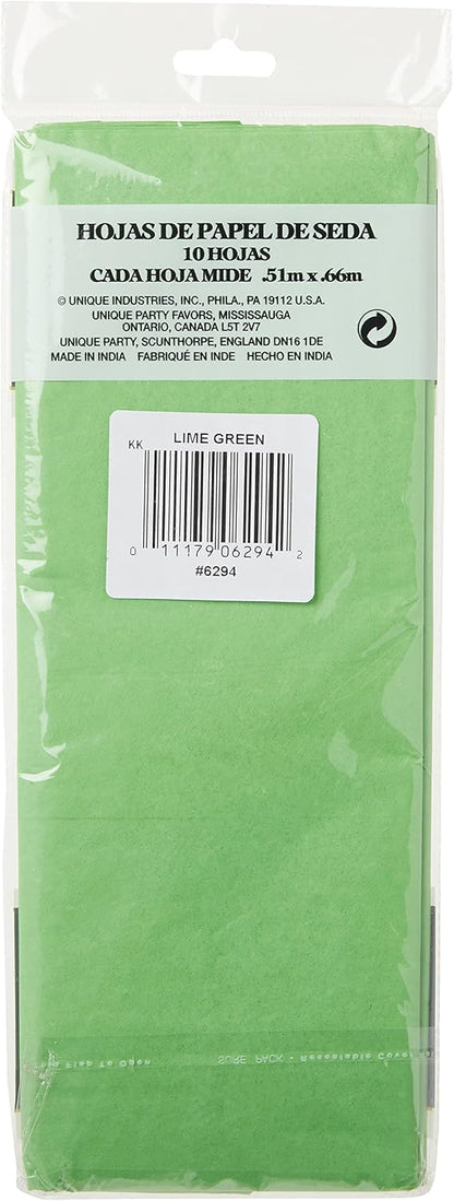 Lime Green Paper Tissue Sheets - 20" x 26" (10 Ct) - Ideal for DIY Projects, Gift Wrapping, & Event Decor