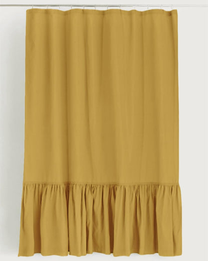 Mustard Farmhouse Shower Curtain with A Ruffle Hem, Linen Blend Shower Curtain for Bathroom,72"x72"