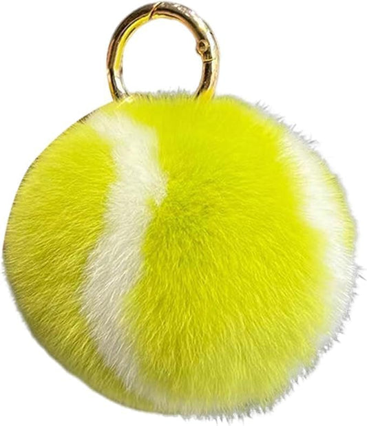Yellow Fluffy Tennis Ball Keychain Pom Pom Key Chain Backpack Handbag Charm Accessory for Women Men Birthday Gift Sports Party Favor Keyrings and Charms, Car Keychain