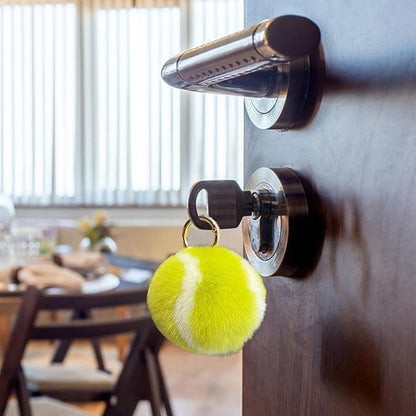 Yellow Fluffy Tennis Ball Keychain Pom Pom Key Chain Backpack Handbag Charm Accessory for Women Men Birthday Gift Sports Party Favor Keyrings and Charms, Car Keychain