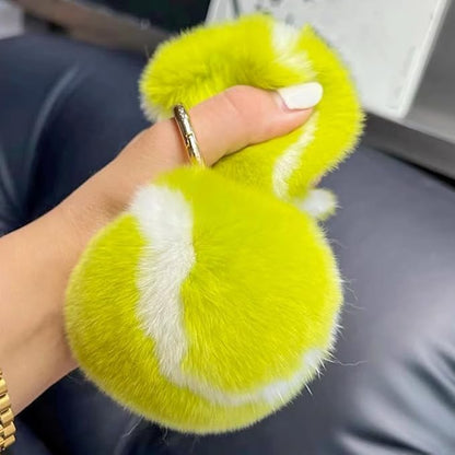 Yellow Fluffy Tennis Ball Keychain Pom Pom Key Chain Backpack Handbag Charm Accessory for Women Men Birthday Gift Sports Party Favor Keyrings and Charms, Car Keychain