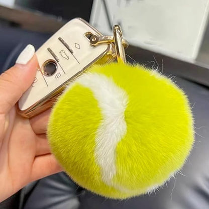 Yellow Fluffy Tennis Ball Keychain Pom Pom Key Chain Backpack Handbag Charm Accessory for Women Men Birthday Gift Sports Party Favor Keyrings and Charms, Car Keychain