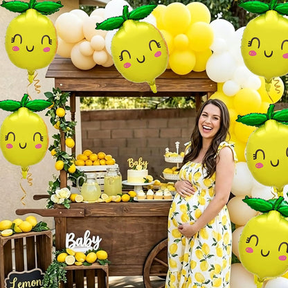 6Pcs Lemon Foil Balloons with Leaves for She Found Her Main Squeeze Bridal Shower Freshly Graduated Summer Fruit Lemon Themed Birthday Baby Shower Party Decorations