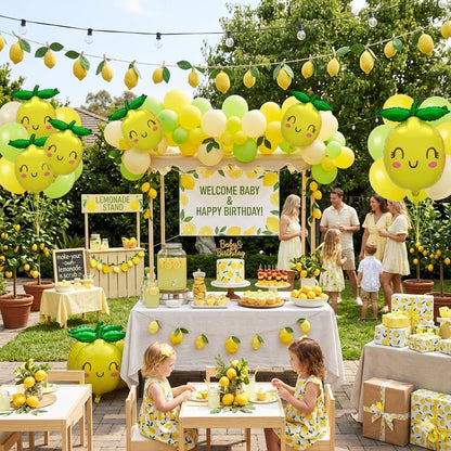 6Pcs Lemon Foil Balloons with Leaves for She Found Her Main Squeeze Bridal Shower Freshly Graduated Summer Fruit Lemon Themed Birthday Baby Shower Party Decorations