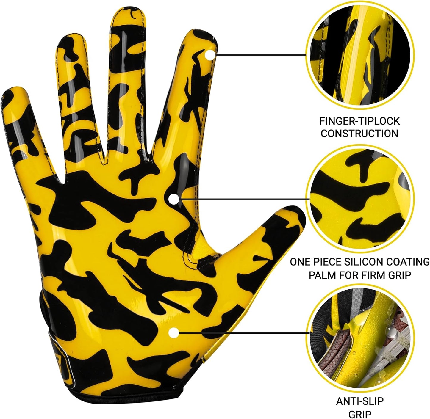Youth Football Gloves, Sticky Wide Receiver Gloves for Kids & Adults, Flag Football Gloves with Enhanced Silicone Grip for Men Women, Breathable Football Gloves