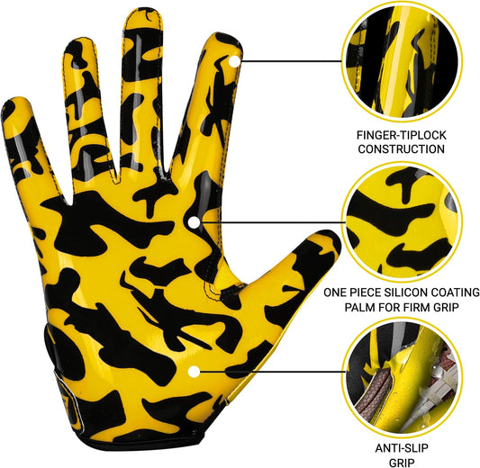 Youth Football Gloves, Sticky Wide Receiver Gloves for Kids & Adults, Flag Football Gloves with Enhanced Silicone Grip for Men Women, Breathable Football Gloves