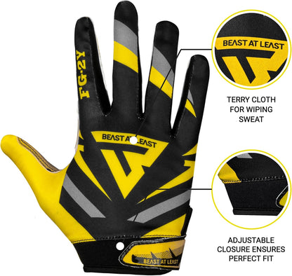 Youth Football Gloves, Sticky Wide Receiver Gloves for Kids & Adults, Flag Football Gloves with Enhanced Silicone Grip for Men Women, Breathable Football Gloves
