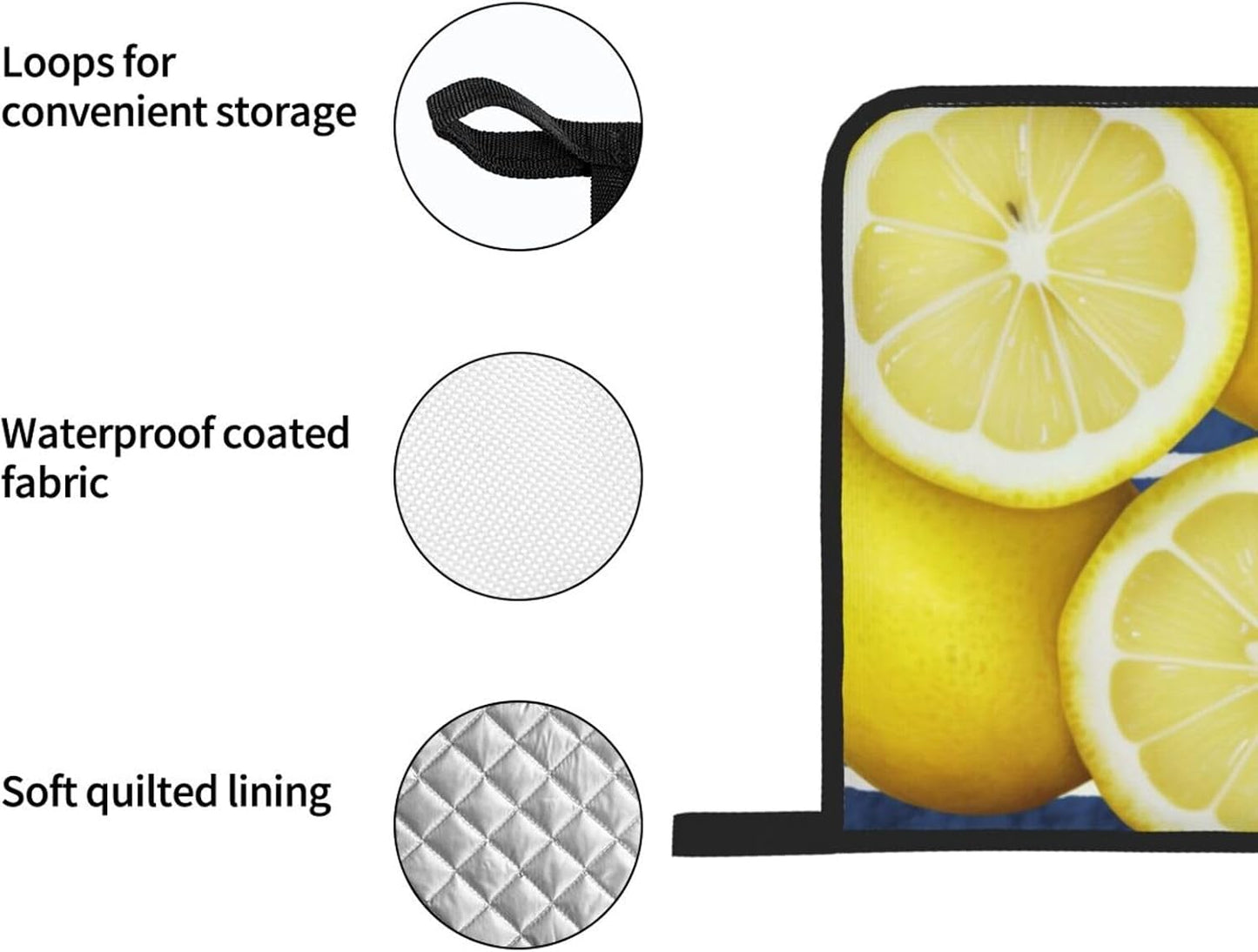 Oven Mitts and Hot Pads Set of 4, Lemon Heat Resistant Oven Gloves Mitts and Hot Pads for Baking Cooking and Kitchen Decor