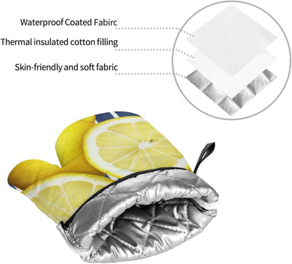 Oven Mitts and Hot Pads Set of 4, Lemon Heat Resistant Oven Gloves Mitts and Hot Pads for Baking Cooking and Kitchen Decor