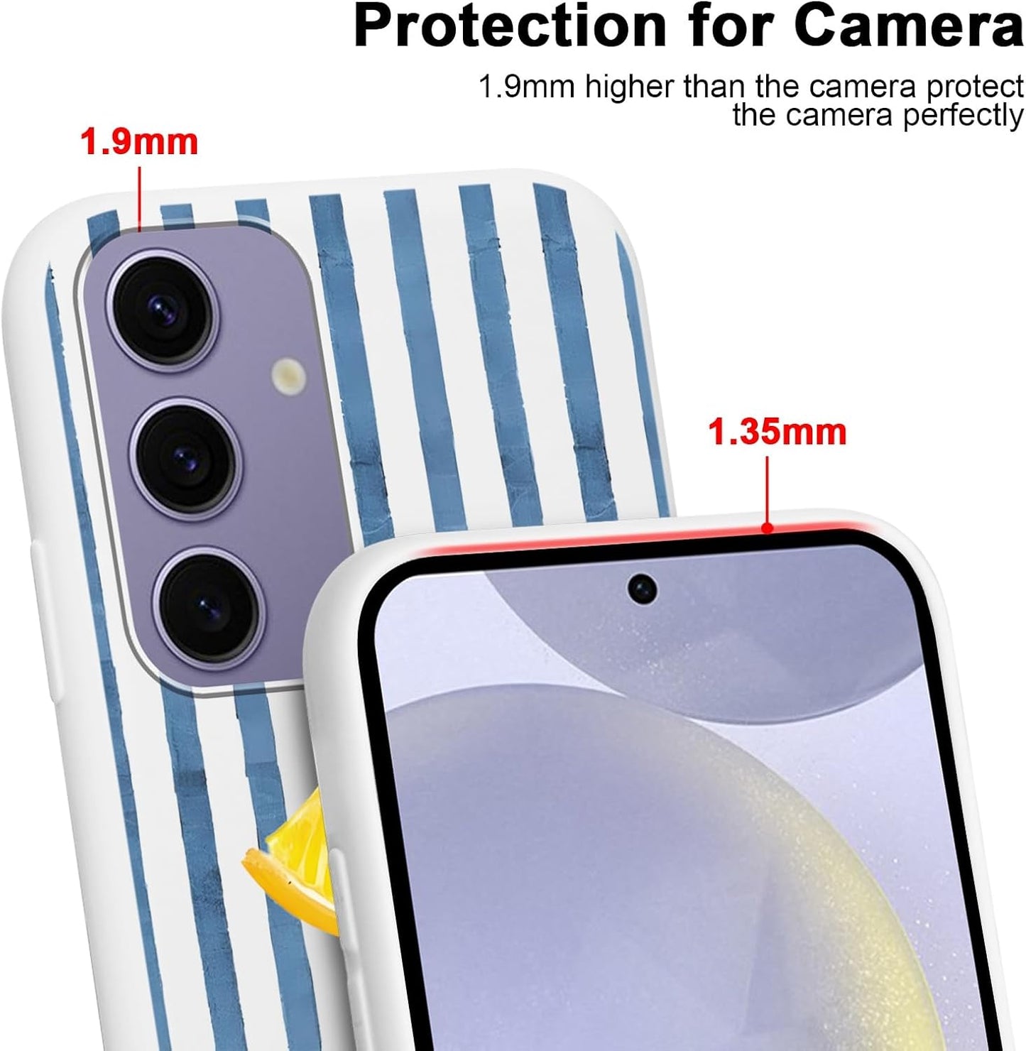 Case for Samsung Galaxy S24 5G 6.2'',Summer Fresh Lemon Blue Striped Phone Case,Trendy Cute Pretty Stripe Pattern Design Protective Shockproof Soft Silicone TPU Funda for Women Girls Men