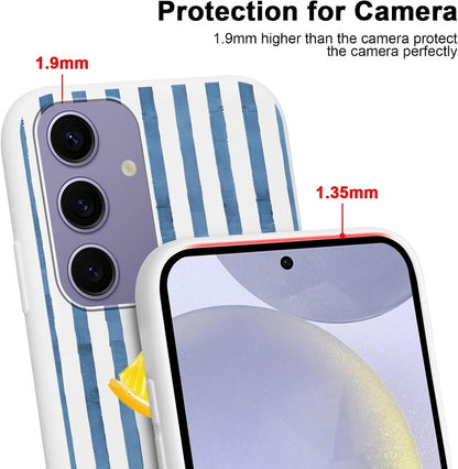 Case for Samsung Galaxy S24 5G 6.2'',Summer Fresh Lemon Blue Striped Phone Case,Trendy Cute Pretty Stripe Pattern Design Protective Shockproof Soft Silicone TPU Funda for Women Girls Men