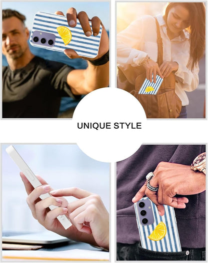 Case for Samsung Galaxy S24 5G 6.2'',Summer Fresh Lemon Blue Striped Phone Case,Trendy Cute Pretty Stripe Pattern Design Protective Shockproof Soft Silicone TPU Funda for Women Girls Men