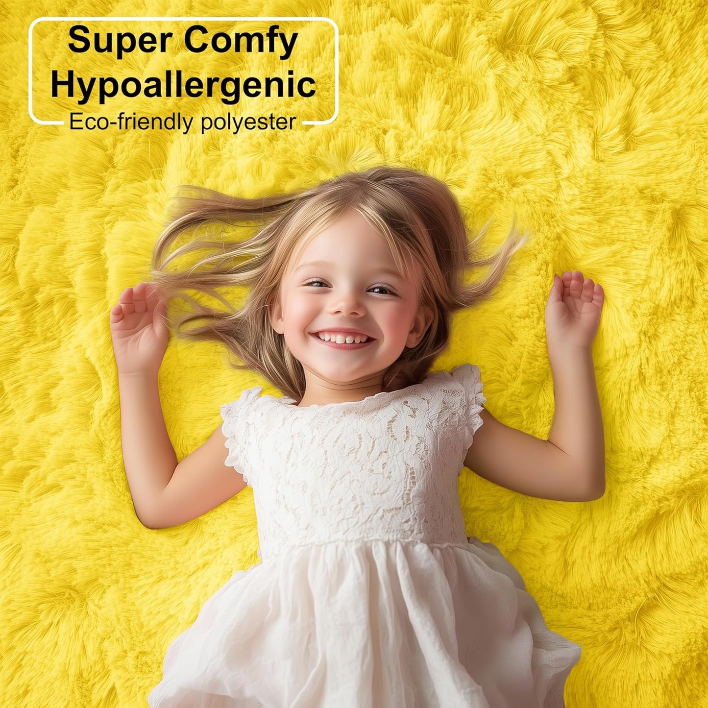 Yellow Round Rug 4Ft, Fluffy Carpets for Bedroom Girls,Cute Rug for Girls Room,Fuzzy Rug for Playroom,Circle Rugs for Kids Room,Shag Furry Carpet Rugs for Reading Nook, Baby Room