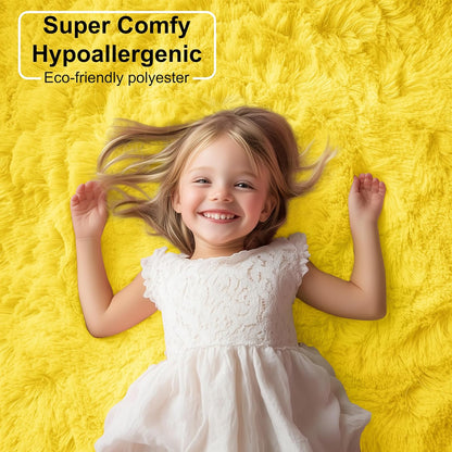 Yellow Round Rug 4Ft, Fluffy Carpets for Bedroom Girls,Cute Rug for Girls Room,Fuzzy Rug for Playroom,Circle Rugs for Kids Room,Shag Furry Carpet Rugs for Reading Nook, Baby Room