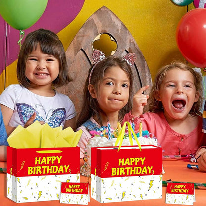 Large Cartooon Birthday Gift Bag with Tissue Paper and Greeting Card Red Yellow Birthday Party Favor Bags Kids Birthday Party Supplies