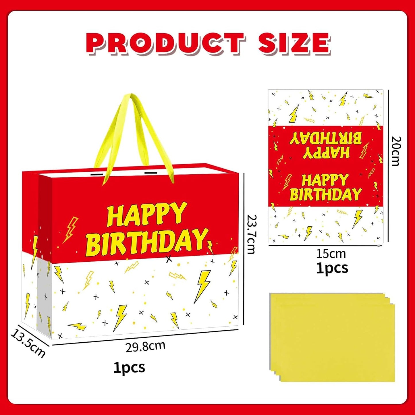 Large Cartooon Birthday Gift Bag with Tissue Paper and Greeting Card Red Yellow Birthday Party Favor Bags Kids Birthday Party Supplies