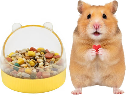 Cute Hamster Food Bowl Brown, Spill Resistant Dome Pet Feeding Dish for Small Animals, Easy Clean Durable Bowl (Yellow)