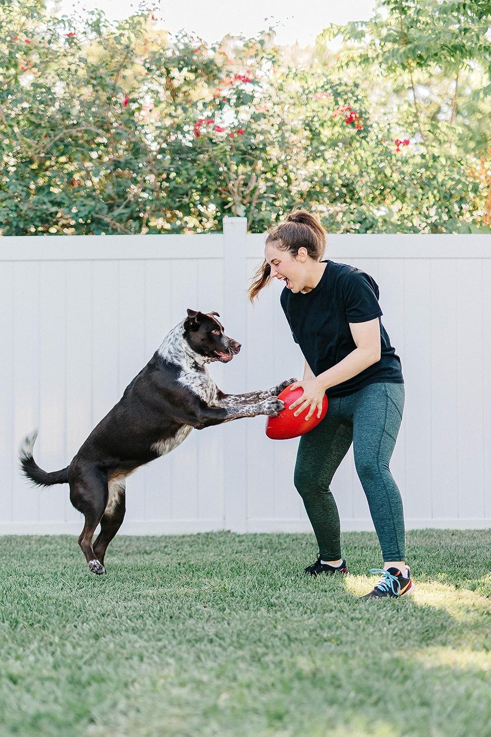 Jolly Egg Herding Dog Toy, 12 in, Yellow - Large | Large egg-shaped herding ball for dogs over 40 lbs, rolls unpredictably to trigger chase instincts, floats, made in USA