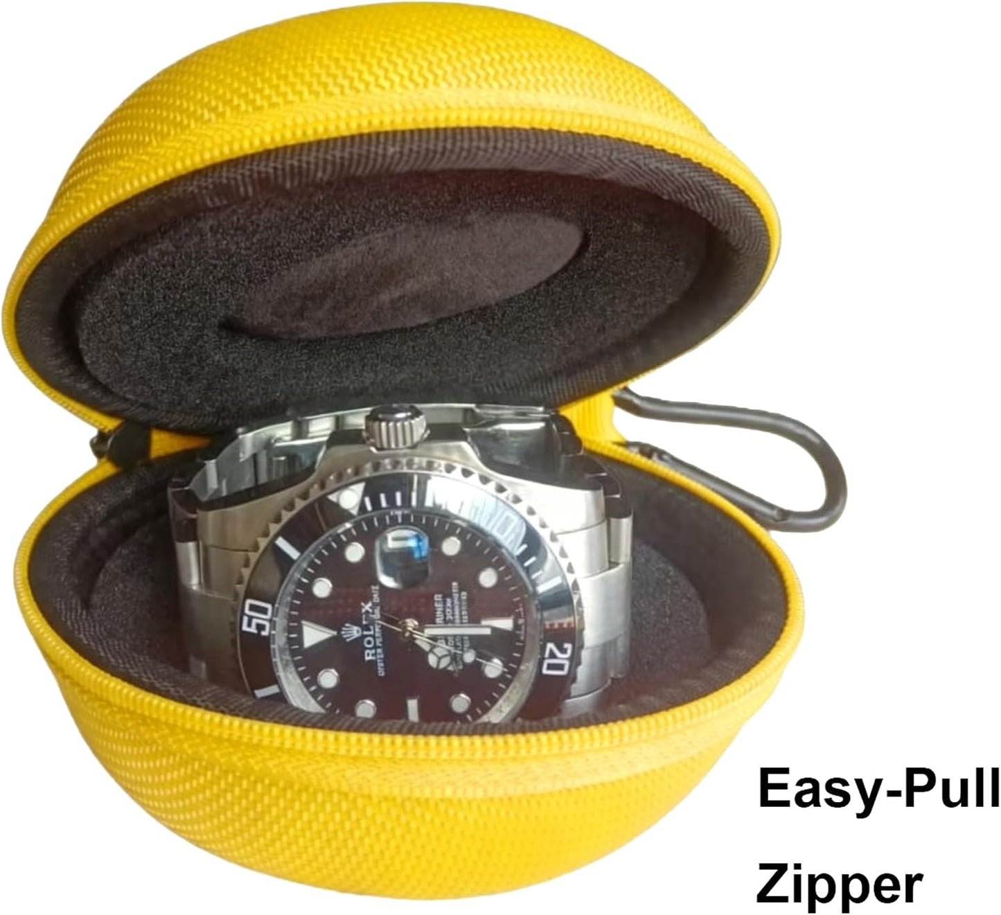 Portable Single Watch Cases | Zippered Travel Storage Boxes with Soft Cushion For Wristwatches & Smart Watches up to 50mm Compact Protection for Men & Women (Blue+Yellow)