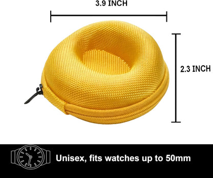 Portable Single Watch Cases | Zippered Travel Storage Boxes with Soft Cushion For Wristwatches & Smart Watches up to 50mm Compact Protection for Men & Women (Blue+Yellow)