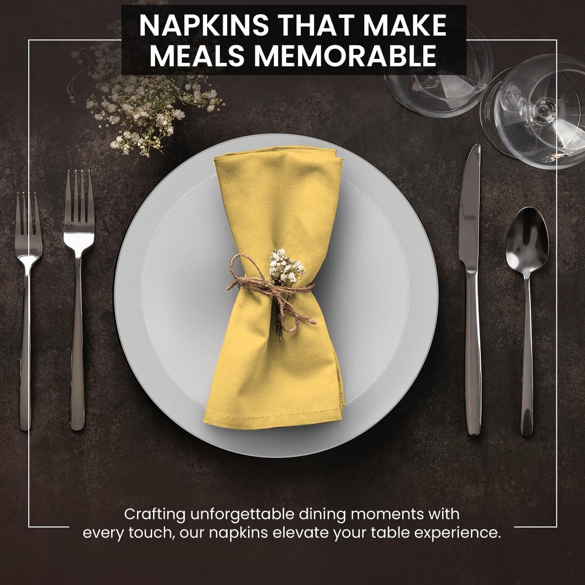 Cloth Napkins Set of 12 100% Cotton Everyday Reusable Square Napkins Cloth Washable, Dinner, Party, Wedding, Restaurant, Kitchen, Hotel (Summer Yellow, 20" X 20")