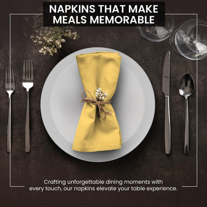 Cloth Napkins Set of 12 100% Cotton Everyday Reusable Square Napkins Cloth Washable, Dinner, Party, Wedding, Restaurant, Kitchen, Hotel (Summer Yellow, 20" X 20")
