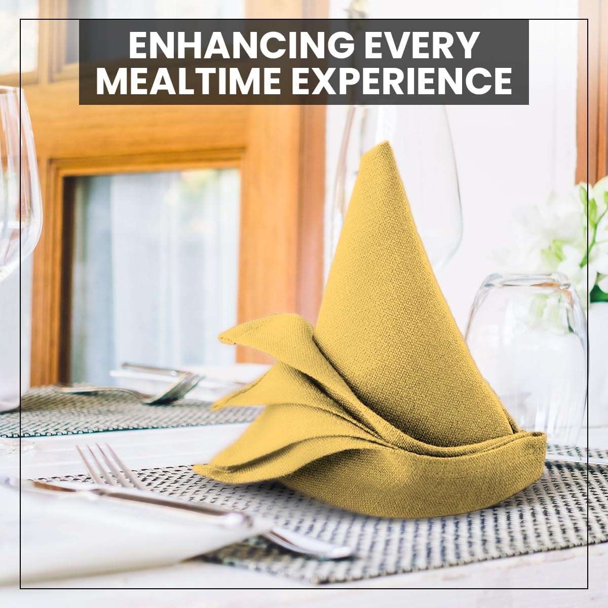 Cloth Napkins Set of 12 100% Cotton Everyday Reusable Square Napkins Cloth Washable, Dinner, Party, Wedding, Restaurant, Kitchen, Hotel (Summer Yellow, 20" X 20")
