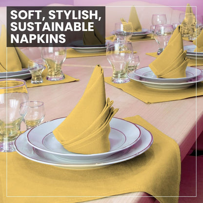 Cloth Napkins Set of 12 100% Cotton Everyday Reusable Square Napkins Cloth Washable, Dinner, Party, Wedding, Restaurant, Kitchen, Hotel (Summer Yellow, 20" X 20")