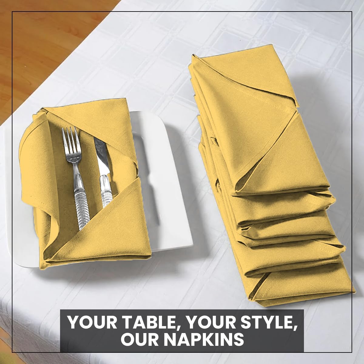 Cloth Napkins Set of 12 100% Cotton Everyday Reusable Square Napkins Cloth Washable, Dinner, Party, Wedding, Restaurant, Kitchen, Hotel (Summer Yellow, 20" X 20")