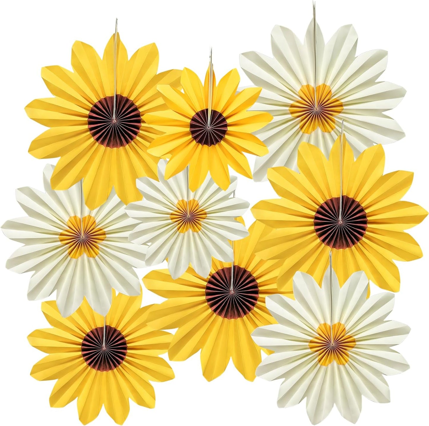 9 Pcs Sunflower Paper Fans, Sunflower Birthday Party Baby Shower Decoration Yellow Flower Wall Fan Decor for Bulletin Board Classroom